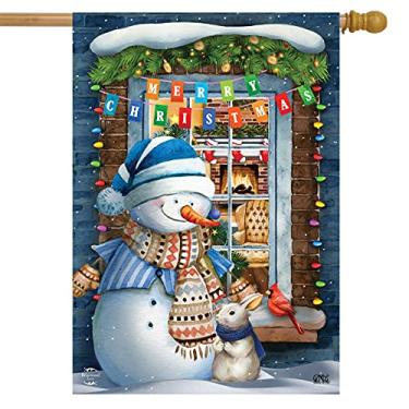 Imagem de Janela de Natal boneco de neve casa bandeira 71 cm x 101,6 cm Holiday Bunny Briarwood Lane