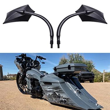 Imagem de goodfitment - Espelhos de motocicleta pretos com formato irregular, atualizados espelhos retrovisores de motocicleta com parafusos M8 10 compatíveis com Harley Yamaha Kawasaki e mais