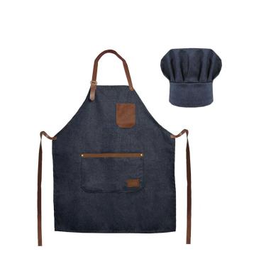 Imagem de Avental Jeans Couro e Chapeu de Cozinheiro Chef de Cozinha