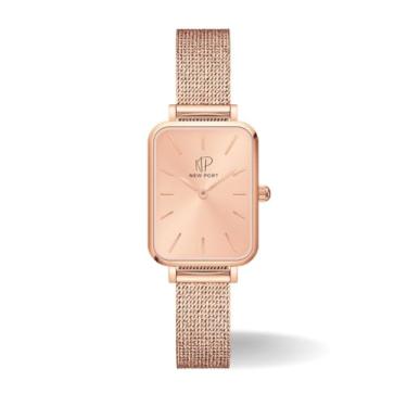 Imagem de Relógio Quadrado Feminino Ouro Rosê Elegante Casual Analógico New Port