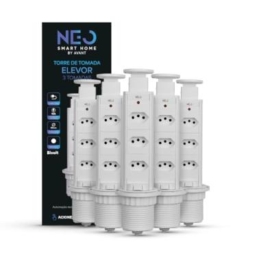 Imagem de Avant Neo Kit 5 Torres de Tomada Embutir Retrátil (Elevor) 3 Tomadas Flex 10A/20A, Bivolt, para Bancada Cozinha e Escritório