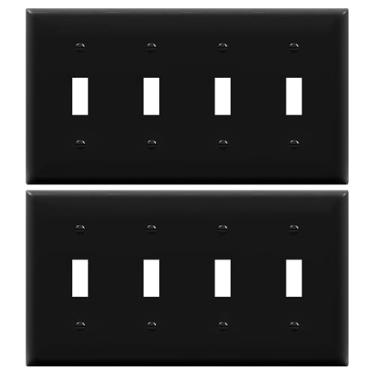 Imagem de ENERLITES Placa de parede para interruptor de luz quádrupla, capa de interruptor de luz de quatro grupos, tamanho padrão 4 gang 11,4 cm x 20,8 cm, termoplástico de policarbonato inquebrável, 8814-BK-2