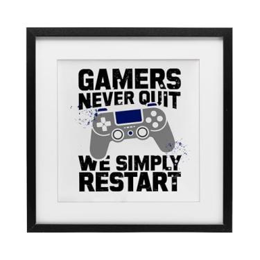 Imagem de Stupell Industries Simply Restart Gamer Motivation Impressão emoldurada branca sob vidro, design de Kim Allen, 40,6 x 40,6 cm