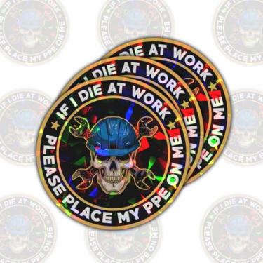 Imagem de (3 peças) If I Die at Work Please Place My PPE On Me Adesivo de capacete engraçado caveira eletricista decalque de vinil de engenheiro elétrico impermeável 7,6 cm para garrafa de água, telefone, carro