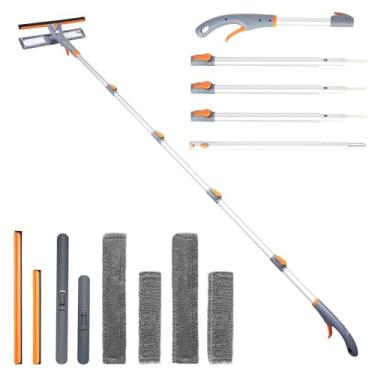 Imagem de Eazer Rodo de janela 3 em 1 para casa, ferramenta de limpeza de janela em spray de 196 cm com haste de extensão de 5 seções, pano de microfibra e chenille, equipamento de lavagem de janelas para