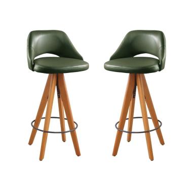 Imagem de Kit 2 Banquetas Giratórias Estofadas com Encosto Nicole Verde/Freijó