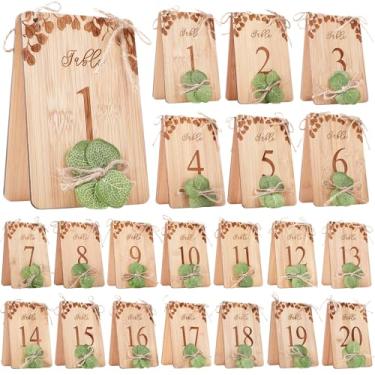 Imagem de Chunful Números de mesa de madeira para recepção de casamento 1-20 placas de números de mesa de casamento rústico para festa, chá de panela, banquete, restaurante, mesas de centro de mesa, decoração