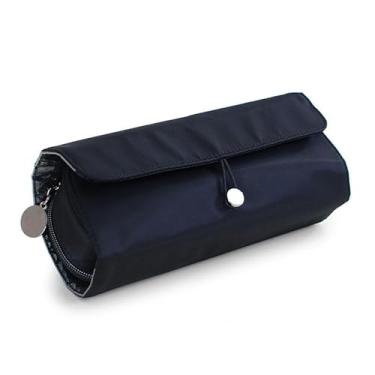 Imagem de Bolsa de maquiagem com pincel de grande dade, multifuncional, dobrável, bolsa de armazenamento, kit de ferramentas de maquiagem de beleza para viagem, preto