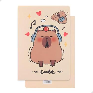 Imagem de Caderno Brochura Capivara 25x18cm com Capa Ilustrada Divertida | Papel 70g Pautado 32 Folhas | Ideal para Escola, Anotações e Estudos | Material Escolar Fofo, Papelaria Fofa (Capivara Múscia)