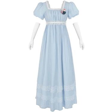Imagem de Nuoqi Vestidos femininos regência cintura império regência vestidos de baile vestidos vitorianos festa chá fantasia, Azul claro, XXG
