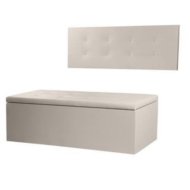 Imagem de Kit Cabeceira Painel E Calçadeira Baú Casal Queen 1,60m Berlim Material Sintético Bege