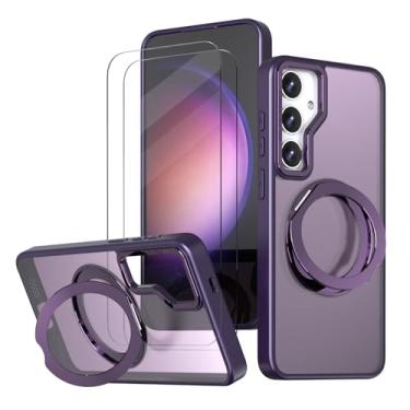 Imagem de HCXLYP Capa roxa para Samsung Galaxy S25 FE, com 2 películas de vidro temperado, suporte magnético giratório 360, compatível com Magsafe, capa fina para celular