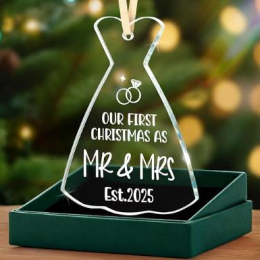 Imagem de Presentes de noivado para recém-casados, enfeite de vidro de Natal de casamento lembrança para casais, presentes de aniversário de casamento para marido e esposa, ornamento de vidro de feriado