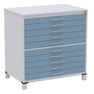 Imagem de Mapoteca 10 Gavetas Pandin 120cm (larg) Inmetro Tampo Mdp Cinza Estrutura Aço Cinza Gaveta Azul Dali