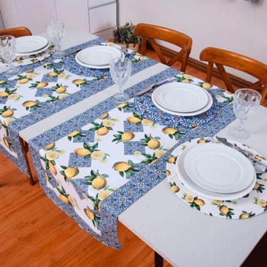 Imagem de Caminho De Mesa Tropical Estampado 2 Peças 1,25m X 43cm Microfibra Limão