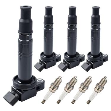 Imagem de Pacote de bobinas de ignição UF495 e velas de ignição irídio (conjunto de 4) compatível com Toyota 2003-2009 4Runner, 2007-2009 FJ Cruiser, 2005-2015 Tacoma, 2005-2011 Tundra para 9091902260