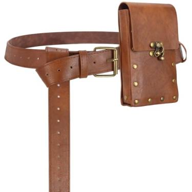 Imagem de Bolsa de cinto renascentista, bolsa de couro de pirata viking medieval, conjunto de garrafa de poção, saia, caminhada, Halloween, cosplay, acessório para fantasia, Apenas 1 bolsa grande - marrom, Belt