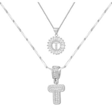 Imagem de Colar feminino com letras douradas/prateadas, banhado a ouro 14K, joias personalizadas com nome personalizado, colar com pingente de iniciais para casal, 2 peças, colar elegante e delicado para