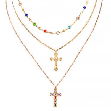 Imagem de APMUTSS Colar de cruz em camadas para mulheres, joia empilhável delicada banhada a ouro 18K moderna para uso diário, Standard, Titânio, Sem Pedra Preciosa