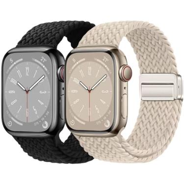 Imagem de Pulseira elástica trançada magnética, compatível com Apple Watch séries 11, 10, 9, 8, 7, 6, 5, 4, 3, 2 e 1 de 38 mm, 40 mm, 40 mm, 41 mm, 44 mm, 46 mm, 49 mm, 49 mm/46 mm/45 mm/44 mm/42 mm (série 3 2