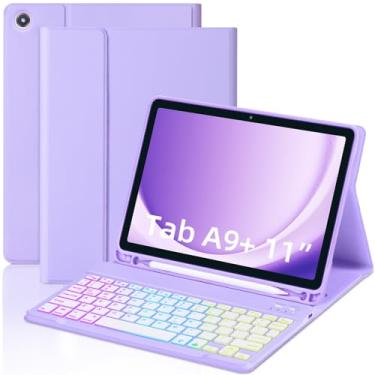 Imagem de EAMPANG Capa com Teclado para Samsung Galaxy Tab A9 Plus 11"(Sm-X210/X215/X216/X218) Capa Magnética de Teclado Destacável com Luz de Fundo Arco-Íris de 7 Cores com Slot para Caneta para Tablet A9 + 5G
