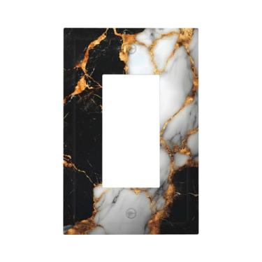 Imagem de Vghoko Capas decorativas de mármore preto dourado 1 Gang Rocker Light Switch Cover Plate Single Gfci Light Switch Covers Placa de parede para decoração de quarto de banheiro country