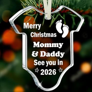 Imagem de Enfeite de anúncio de gravidez 2026 – Enfeite de Feliz Natal para mamãe e papai, presente para os pais grávidas, lembrança de decoração de árvore de Natal para bebê