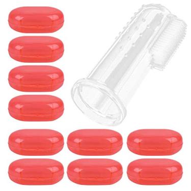 Imagem de ZJchao Escova de Dentes de Dedo do bebê, 10 Peças Escova de Dentes Infantil de Dedo Silicone Macio para Recém-nascidos (concha vermelha)