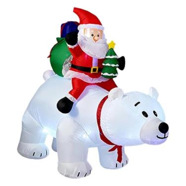 Imagem de Esquirla Papai Noel inflável de 1,8 m sentado em um urso polar, enfeite de Natal, 220 V, multiuso, para decoração externa, decoração natalina fofa.