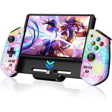 Imagem de MystNova Switch Controllers, Hall Effect Joystick Switch Joypad for Nintendo Switch/OLED, Full-Size Grip Wireless Switch Pro Controller with Light, No Drift Handheld Remote Mode (White-Crack)