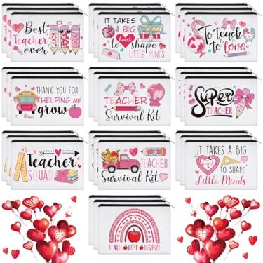 Imagem de Irenare 30 peças de bolsas de maquiagem para presente de professor de dia dos namorados bolsa de lápis cosméticos bolsa de lápis com zíper kit de higiene pessoal bolsa bolsa agradecimento presentes