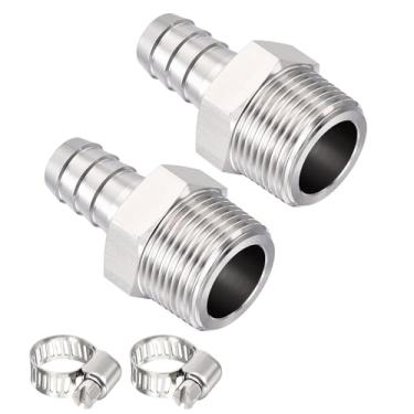 Imagem de Kozelo Pacote com 2, 304 acessórios de mangueira de aço inoxidável 304 farpas de mangueira de 5/20.3 cm para acessórios de 3/10.2 cm com 2 braçadeiras de mangueira para máquinas domésticas, banheiras