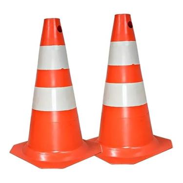 Imagem de Cones de Sinalização Viária, PVC Rígido, Laranja e Branco, 50 cm de Altura, Kit com 2 Unidades, para Obras e Segurança no Trânsito