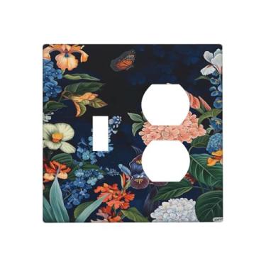 Imagem de Nadoabtm Capas de tomada borboleta floral vibrante fundo escuro 1 botão 1 interruptor duplex capas de placa de interruptor de luz elétrica placa decorativa de parede para decoração de sala de estar em