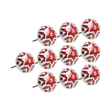 Imagem de 12 Puxador em Cerâmica Abóbora Floral Armário Boho Chic (Vermelho/Floral - MPPON141)
