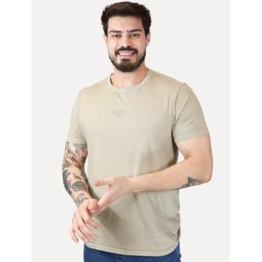 Imagem de Camiseta Guess Masculina Rubber Est.1981 Stoned Cáqui Médio Tamanho:M/