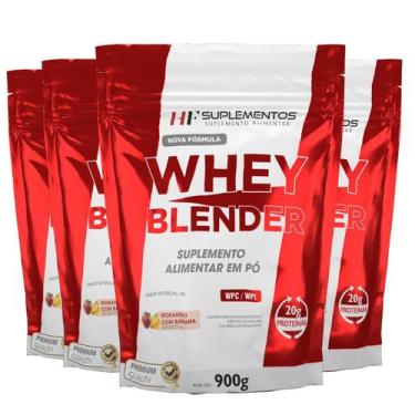 Imagem de 4X Whey Blender Concentrado Morango Com Banana 900G Hf - Hf Suplemento