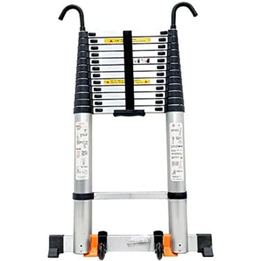 Imagem de Escada telescópica de alumínio 3,8 m/4,7 m/5.0 m/6.1 m/7.9 m, escadas de extensão telescópica com gancho para telhado casa loft RV trabalho ao ar livre, carga 150 kg (tamanho: 5,5 m/18 pés) Vida