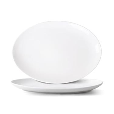 Imagem de YALONG Conjunto de 2 – Travessas de servir brancas ovais de 40,6 cm, conjunto grande de pratos de porcelana para festas, aperitivos, charcutaria, sushi e sobremesa, seguro para micro-ondas e