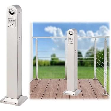 Imagem de Cinzeiro de aço inoxidável para pátio - Recipiente grande e alto para descarte de cigarro para fumantes e cinzas de charuto - Bandeja de metal comercial (cor: prata)