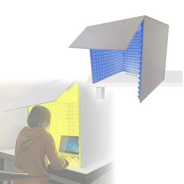 Imagem de JYXYXSCP Estúdio de gravação portátil, cabine de espuma de microfone, gabinete à prova de som de mesa, adequado para estúdio de gravação, transmissão de canto (azul)