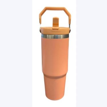 Imagem de Garrafa Térmica com Alça Superior, Aço Inoxidável, 900ml, Parede Dupla Isolante, Design Moderno, Canudo Flip, Ideal para Bebidas Geladas, Alça Ergonômica, Acabamento Fosco (Laranja)