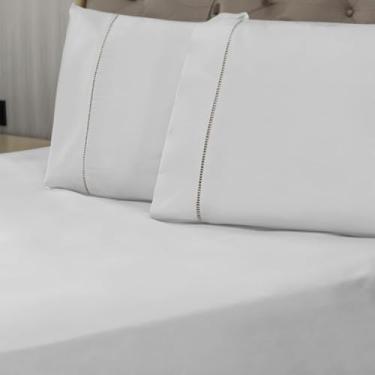 Imagem de Jogo De Lençol 02 e 03 Peças 400 Fios Macio Micropercal Ponto Palito Solteiro Casal Queen King (branco,SOLTEIRO)
