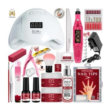 Imagem de Kit Unhas de Gel Lixadeira Elétrica Caneta 20.000 RPM Cabine Sun 5 LED UV 48w Digital (BRANCO)