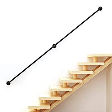 Imagem de Escadas de corrimão para ambientes internos e externos - corrimãos de escada para idosos deficientes crianças com deficiência metal preto ferro forjado externo suporte de parede externo (tamanho: 2,1