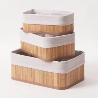 Imagem de kit 3 Organizadores de Bambu | Multiuso | Ecológico | Decorativo | Com Forro Removível | Ideal para Banheiro, Quarto e Escritório | Marca Midas®