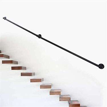 Imagem de Corrimão de tubulação/corrimão de escada de ferro forjado a vento industrial, loft interno doméstico contra a parede alça de jardim de infância antiderrapante antigo, preto (1 pés-6 m) (tamanho: 2,1 m