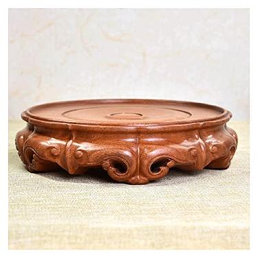 Imagem de YWangQiang Vaso de madeira aquário base de vaso de madeira bonsai redondo vaso tanque de exibição estátuas de Buda vaso de argila roxa decoração expositor suportes de exibição 2,3 polegadas de altura