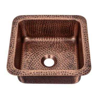 Imagem de Monarch Abode Pia de preparação de barra dupla Glasgow de cobre puro martelado à mão de 30,5 cm, pia de cozinha embutida ou embaixo da montagem, tigela de montagem dupla única
