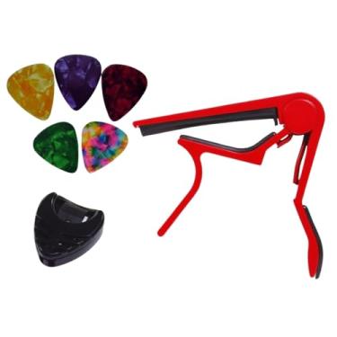 Imagem de Capotraste Pestana Braçadeira Violão Guitarra Ukulele + Porta Palhetas + 5 Palhetas (Vermelho)